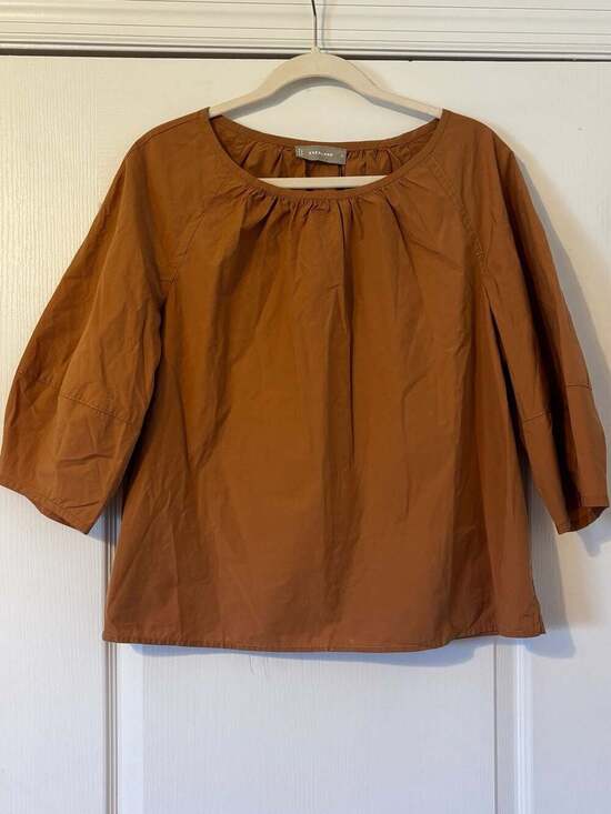 Everlane Tops - Everlane Cotton Poplin Gathered Neck 3/4 Sleeve Top - Rust - Size M